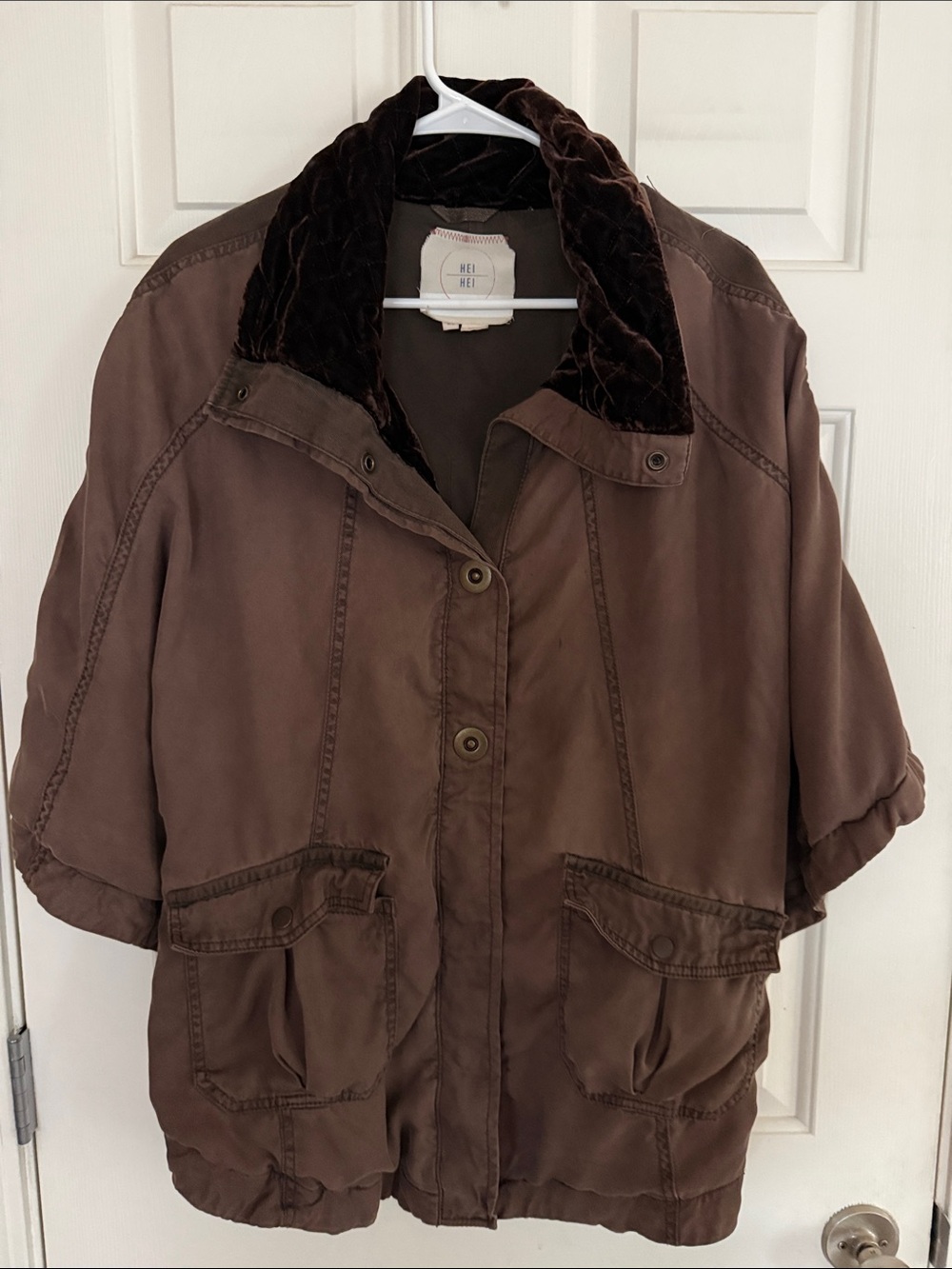 Anthropologie Hei Hei Todra Cape Jacket Brown Velvet Collar Utility Poncho ML